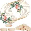 GUDELAK 12Pcs 12 Inch Metal Floral Hoop Centerpiece with Stand for Table, Metal Macrame Gold Wreath Ring with 12Pcs Holders Stands, Table Centerpieces for DIY Wedding Decor Wall Hanging Crafts