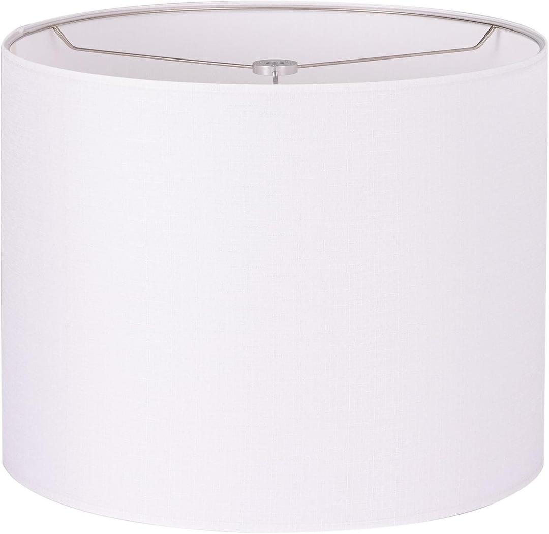 Wellmet 14"x14"x11" Assembly Required Lampshade for Table Lamp, Bedside Lamp, Floor Lamp, Fabric Drum Lampshade Classic Modern Style, Spider Fitter, White