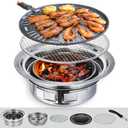 Puraville Charcoal Barbecue Grill, 13.7 Inches Non-Stick Korean BBQ Grill, Portable Stainless Steel Charcoal Stove for Home Party Outdoor Camping