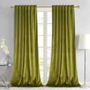 Olive Green Velvet Curtains 84 inches - Lime Thermal Insulated Window Drapes for Living Room, Back Tab Luxury Home Decor Curtains for Bedroom Sliding Door, W52 x L84, 2 Panels
