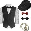 1920s Mens Costume Gatsby Cosplay Roaring 20s Gangster Accessories Set (Medium, Z3529bktw)