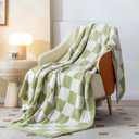 SeaRoomy Checkered Blanket, Ultra Soft Knitted Blanket Queen Size, Warm Cozy Fluffy Microfiber Reversible Checkerboard Bed Throw for All Seasons Sage Green Decor(Sage Green, 90"90")