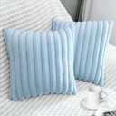 2 Pack 18x18 Pillow Cover Velvet Pillow Covers, Faux Fur Square Throw Pillow Covers for Living Room Decorations Throw Pillow Case, Throw Pillow Cover Cushion Cover for Sofa Bedroom Car, Light Blue