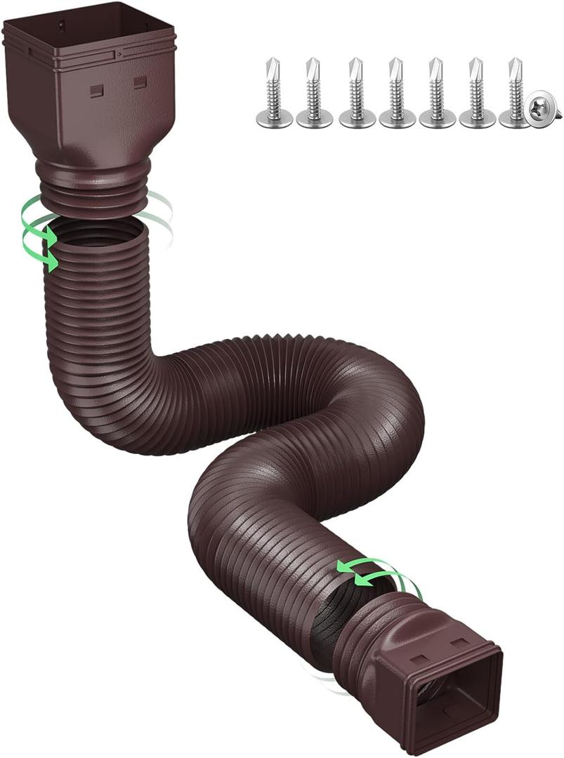 Rain Gutter Downspout Extensions, Downspout Extender for Rainwater Drainage Flexible, Down Spout Drain Extension Pipe and Extendable from 21 to 66 Inches (Brown) (1pack Brown)