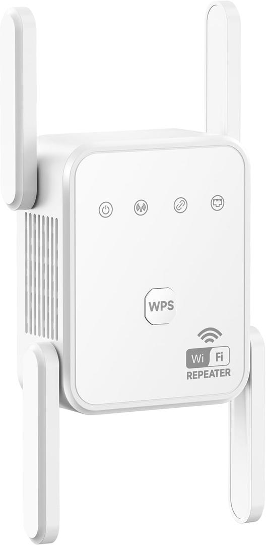 1200Mbps WiFi Extender Signal Booster for Home, Dual Band 5GHz/2.4GHz Wireless Internet Repeater with 4 External Antennas, Covers Up to 3600 Sq.ft & Supports 80 Devices, AP Mode with Ethernet Port