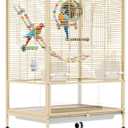 31-Inch Metal Bird Cage with Solid Wood Top Parakeet Cage on Wheels, Slide-Out Tray, Water Bottle & Feeder - Suitable for Parrot, Cockatiel, Lovebird, Finch, Pigeon