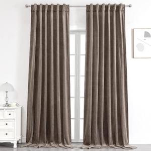 Benedeco Taupe Velvet Curtains for Bedroom Window with Back Tab, Super Soft Vintage Luxury Heavy Drapes, Room Darkening Thermal Insulated Curtain for Living Room, W52 by L96 inches, 2 Panels