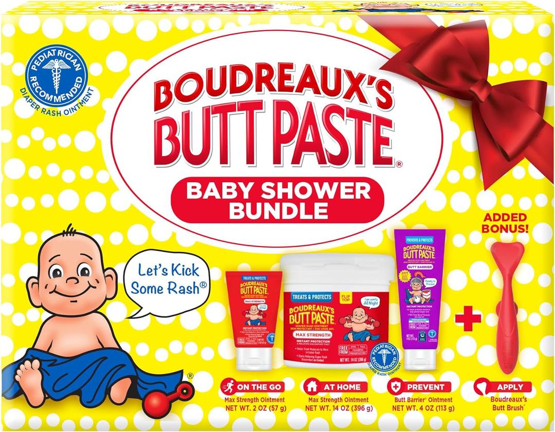Boudreauxs Butt Paste, Baby Shower Gift Set, Newborn Essentials Kit with 3 Baby Necessities, Diaper Rash Cream, Diaper Rash Ointment Prevention, and a Diaper Cream Applicator