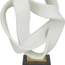 Deco 79 Polystone Abstract Decorative Sculpture Ribbon Line Home Decor Statue with Black Base, Accent Figurine 11" x 9" x 17", White
