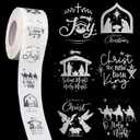 1000Pcs Clear Christmas Stickers Roll Silver Foil Nativity Scene Stickers Xmas Winter Holiday Self Adhesive Label Decals for Envelope Invitation Card Gift Decor, 6 Designs