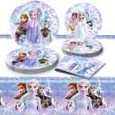 Cute Cartoon Birthday Decoration Supplies, Including 9 and 7 Paper Plates, Tablecloth and Napkins for 20 Guests. Birthday Tableware Sets for Boys and Girls