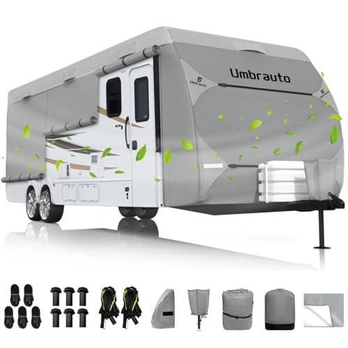 Umbrauto RV Cover Fits 22-24ft Travel Trailer: Lightweight, Waterproof Camper Cover for Toy Hauler, Winter Campsite, with Gutter Covers, Tongne Jack Covers, Windproof Straps