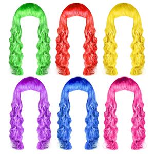 PLULON 6 Pieces Colorful Long Curly Wigs, Long Colorful Hair Wig Wavy Hair Wigs Curly Cosplay Costume Wig for Women Party Dcor