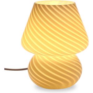 BSOD Mushroom Lamp,Glass Table Bedside Lamps Translucent Murano Vintage Style Striped Small Night Mushroom Decor Light Swirl for Ambient,Kids,Bedroom,Living,Girl Gift (Stripe White)