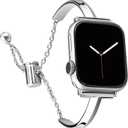 PlusRoc Stainless Steel Band Compatible with Apple Watch Band 38mm 40mm 41mm 42mm 44mm 45mm 46mm 49mm iWatch SE Series 10 9 8 7 6 5 4 3 2 1, Slim Versatile Bangle Bracelet for Women (Silver)