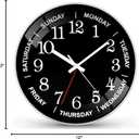 QINFIEY 12 Inch Day of Week Wall Clock, Non Ticking Modern Clocks Battery OperatedAnalog Day Clock for Seniors EldlyClassic for Office Home Classroom Bedroom School,Unique Gift Clock
