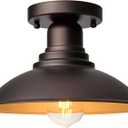 Outdoor Semi Flush Mount Porch Light, Oil Rubbed Bronze with Gold Accents, E26 Based Socket, 9 Inch Farmhouse Metal Ceiling Light for Bedroom, Kitchen, Hallway, Laundry, Foyer