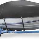 Mancro Boat Cover, 17-19ft Waterproof Trailerable Boat Cover, Heavy Duty UV Resistant Marine Grade Outboard Cover Compatible for Bass Boat, Fits Bayliner Tri-Hull V-Hull Fishing Runabout Boat, Black