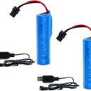 3.7V Li-ion Battery 1200mAh - 2 Pack Rechargeable Batteries SM-2P Plug with 2 USB Charger Cable for Remote Control Cars Toy Monster Off-Road Trucks Racing RC Car