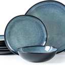 AmorArc Ceramic Dinnerware Sets,Handmade Reactive Glaze Stoneware Plates and Bowls Set,Highly Chip and Crack Resistant | Dishwasher & Microwave Safe Dishes Set,Service for 4 (12pc) (Matte Ceylon Blue)