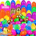 100 Pack 3.1" Fillable Easter Eggs with 6 Surprise Gold Eggs, Colorful Plastic Eggs for Easter Egg Hunts, Basket Stuffers Fillers, Party Favors, Classroom Rewards Prizes for Kids Toddlers Boys Girls