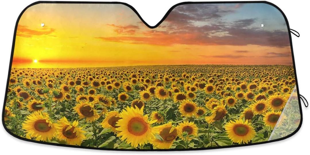 Sunflower Blooming Sunset Car Windshield Sun Shade Foldable UV Ray Sun Visor Protector Sunshade to Keep Your Vehicle Cool (55" x 27.6") (multi 13)