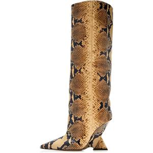 Women's Pointed Toe Wedge Heel Boots Knee High Slope Heel Pull On Boots Fashion Commuter Tall Boots (8)