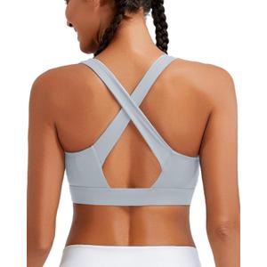 RUNNING GIRL High Impact Sports Bras for Women, High Support Running Strappy Women's Sports Bra with Sewn in Pads (Gray, XXXL)