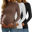 Sweetyweee 3 Pack Women's Maternity Shirts Ribbed Turtleneck Long Sleeve Slim Fit Pregnancy Tops Fall Casual Pregnant Sweater L