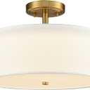 Dimmable Gold Semi Flush Mount Ceiling Light with Drum Shade Ceiling Light Fixture 30W 3000K/4500K/5500K Brass LED Flush Mount Light for Bedroom Hallway Living Room, 15-Inch