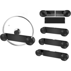 New Upgrade 4 Pack Adjustable Pot Lid Holder, Lid Organizer Fits 6" to 14" Lids, with Screw Hole Position and Sticky Wall Mounted Lid Storage Kitchen Cabinets, Cabinet Doors (Black)
