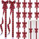 Yinkin 16 Pcs Christmas Cabinet Ribbon Bows 10 x 87 Inch Buffalo Plaid Door Ribbons and Bows Decoration Modern Christmas Decor for Xmas Holiday Kitchen Wall Home Furniture (Red, Black)