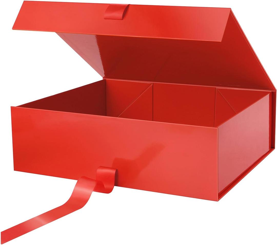 PACKHOME 17x14.5x5.5 Inches, Extra Large Gift Box with Lid, Magnetic Closure Boxes with Ribbon for Clothes and Large Gifts (Glossy Red) (1 Count (Pack of 1), Red Ribbon)