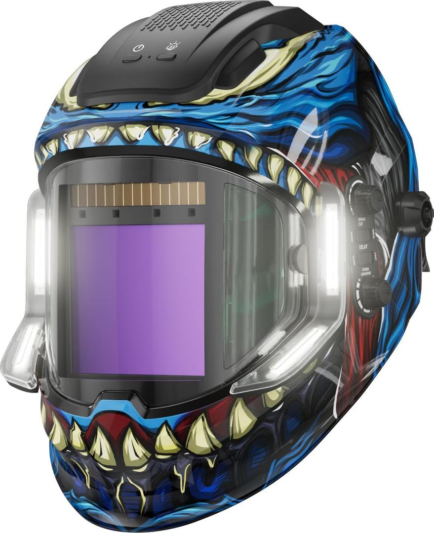 ANDELI Welding Helmet with 4 LED Light, Panoramic Large Viewing Screen 3.94"X3.74" True Color Auto Darkening Welding Helmet, 4 Arc Sensor 4/5-9/9-13 Type-C Charging MONERDB-LED-PRO, L