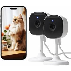 AMOROM Indoor Security Camera 2 Pack - 24/7 Recording, AI Motion Detection, Night Vision, Baby/Pet/Elder Monitor, Alexa/Google Assistant, SD/Cloud Storage, 2.4GHz WiFi