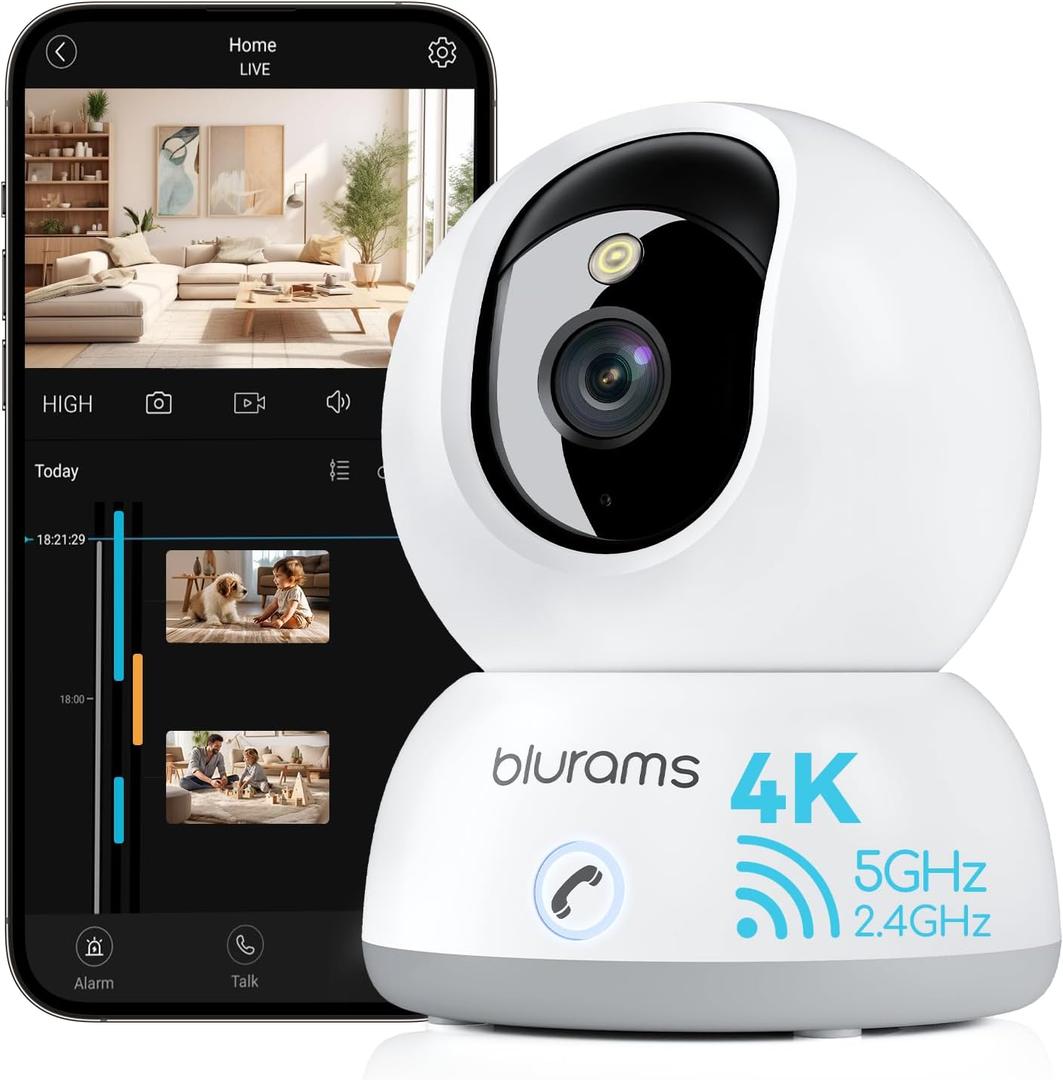 blurams Cameras for Home Security, 2K Pet Camera with Phone App, 360 PTZ Indoor Cameras, 2-Way Talk, Motion Tracking, Color/IR Night Vision, Compatible with Alexa, 8MP, Wi-Fi 6
