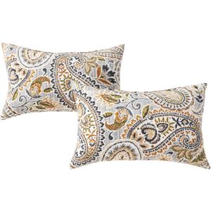 Set of 2 Outdoor Throw Pillows 19 x 12 Inch – Reversible Rectangle Patio Accent Pillows – Weather-Resistant Polyester Fabric – Eco-Friendly Recycled Polyfiber Fill – Arctic Paisley