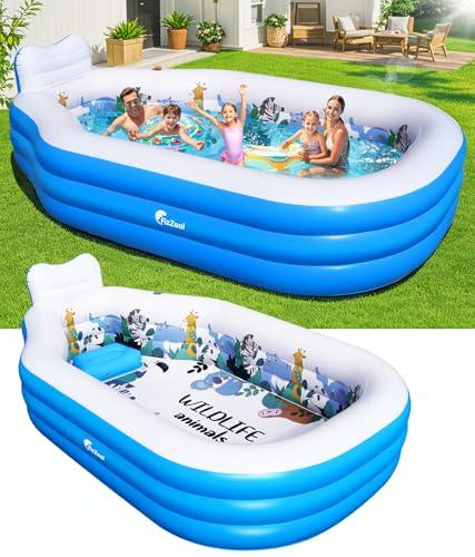 Large Inflatable Swimming Pool for Kids and Adults,Thickened Adult Pool for Backyard with Seat and Backrest, Kids Outdoor Blow up Pools,118"X75"X22"Inflatable Pools for Summer (Sky Blue)