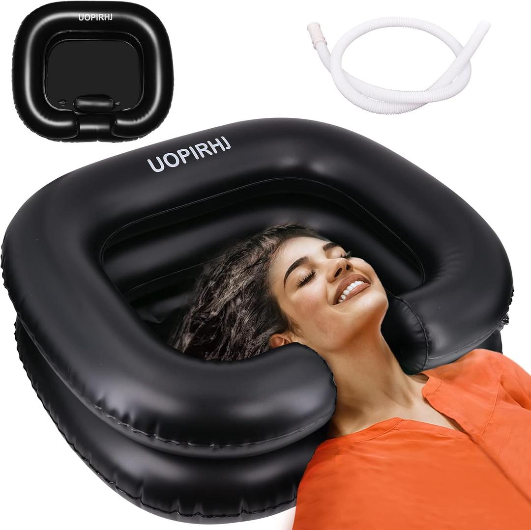 Portable Inflatable Hair Washing Basin for Bedridden - Wash Hair in Bed with Inflatable Shampoo Bowl. Hair Washing Basin for Elderly, Disabled, Injured, Ideal Inflatable Sink for Locs Detox (Black)