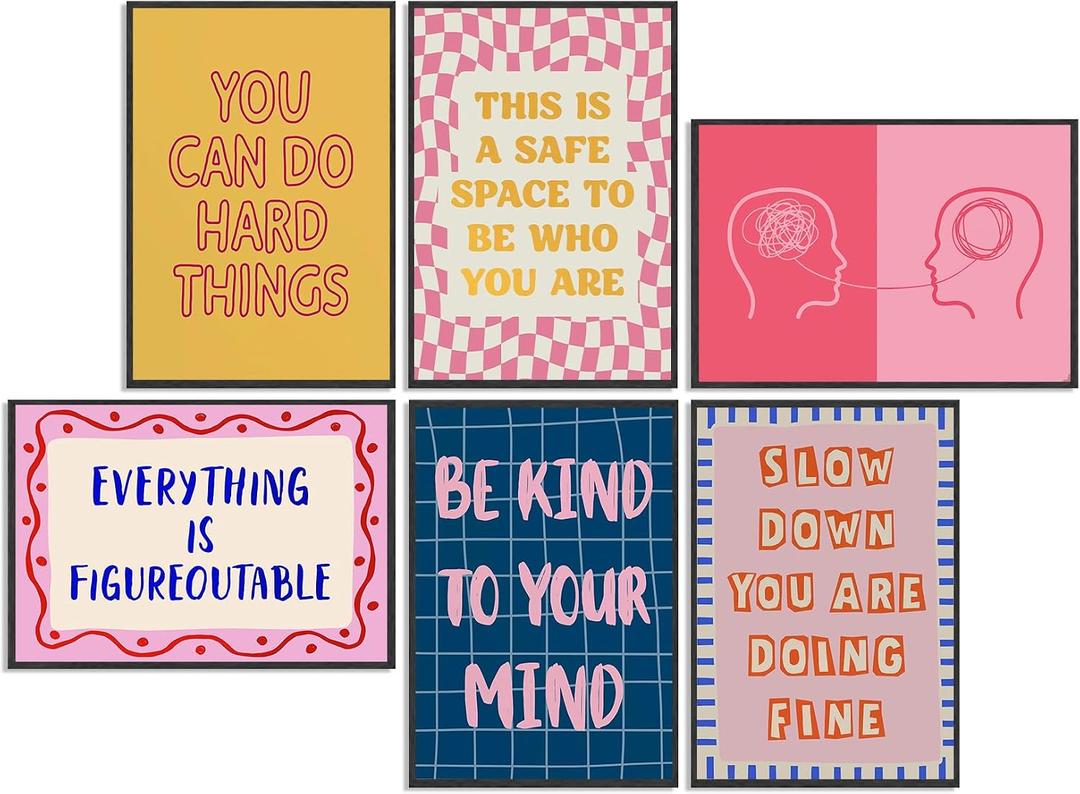 6 Mental Health Poster Prints Wall Decor Inspirational Artwork Daily Reminders Wall Art Psychology Picture Painting for Therapy Office School Counselor Decoration 12x16in No frame