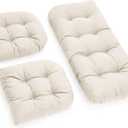 All Weather Outdoor Wicker Chair Cushions of 3 Pieces, Waterproof Outdoor Wicker Chair Cushion for Patio Furniture Loveseat Settee Bench, 1 Loveseat and 2 U-Shaped Thickened Cushions, Cream