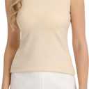 QUALFORT Womens Wool Blend Sweater Sleeveless Tank Tops Knitted Crew Neck (Beige, M)