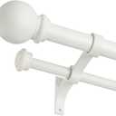 Double Curtain Rod 28 to 48 inch, Adjustable 1 inch Double Drapery Rod Rods for Windows and Doors with Ball Round Finials and Premium Aluminum Brackets Set(28-48",Matte White)