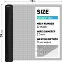 304 Stainless Steel Mesh Window Screen Roll, 59IN x 16FT Black Metal Window Screen Replacement, Screen Mesh for Window, Door, Patio, Pet, Vent, Filter, Porch, Cage and DIY Project (22 Mesh)