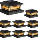Solar Post Cap Lights Outdoor 8Pack [LED Bulb, 2 Brightness Setting] Fence Post Solar Lights Waterproof for 4x4 5x5 or 5.5x5.5 Wood Posts, Warm Bright Bulb Lighting for Garden Deck Yard
