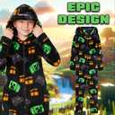 Minecraft Boys Fleece Hooded One-Piece Pajamas, Warm Fleece Hooded Loungewear Suit for Boys - Gifts for Gamers (Black/Multi, 7/8 Years)