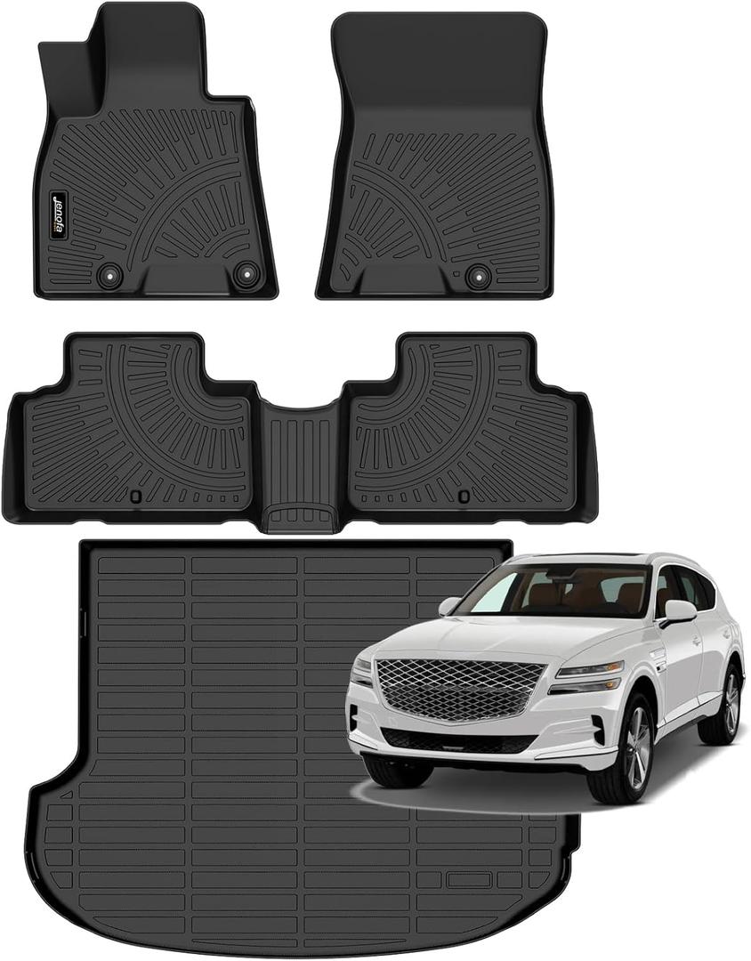 Jenofa-Floor Mats for Genesis GV80 2021-2026 (Only 5 Seats) Car Mats Cargo Mat Fit GV80 (No EV) All Weather Non-Slip Waterproof Durable Rubber Floor Liner Accessories Full Set