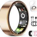 Smart Ring for Women & Men, Health Tracker Ring with Heart Rate, Blood Oxygen,Blood Pressure, IP68 Waterproof Fitness Ring, Sleep Tracker for iPhone and Android, No APP Fee (Rose Gold, 6#)