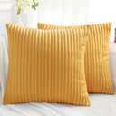 Simmore Decorative Fall Throw Pillow Covers 24x24 Set of 2, Soft Natural Plush Flannel Double-Sided Fluffy Couch Pillow Covers for Sofa Living Room Home Decor, Mustard Yellow