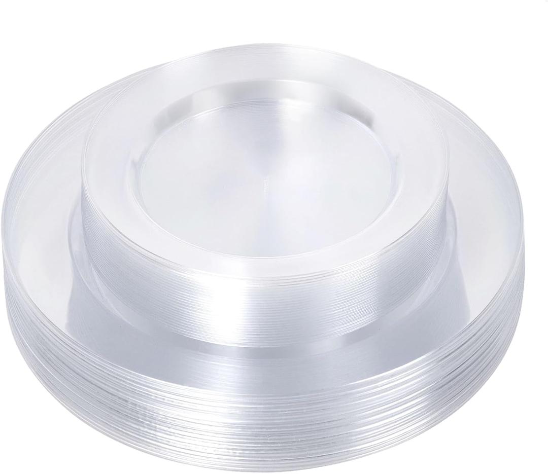 Bestluck 50PCS Clear Plastic Plates, Disposable Dinnerware for 25 Guests, Include 10.25 inch & 7.5 inch Dinner & Dessert Plates for Party, Wedding and Graduation